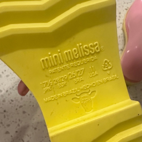Mini Melissa Rain Boots Pink Floral with Yellow Soles size 11 - Picture 7 of 7